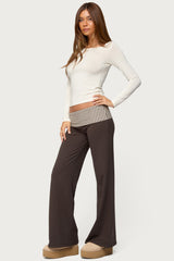 Meshey Striped Fold Over Trousers
