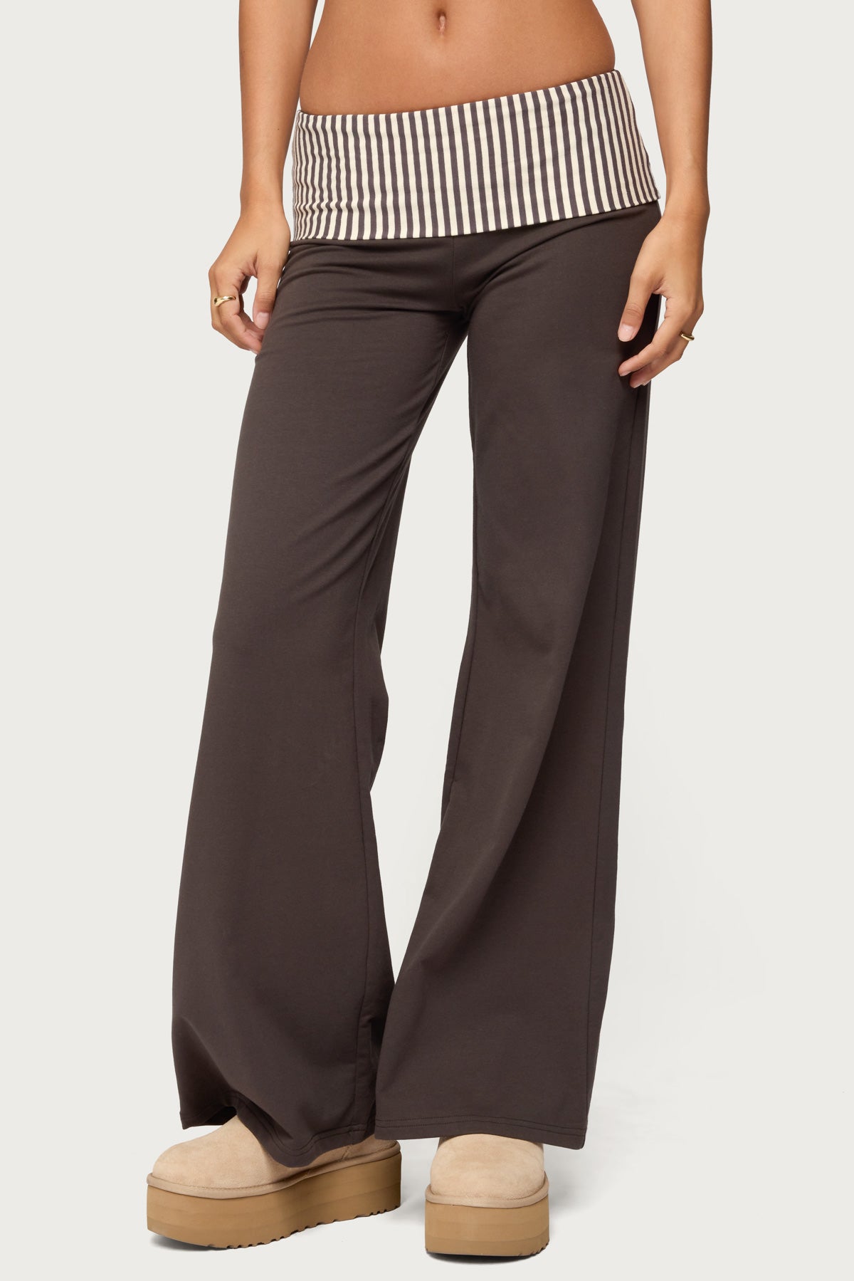 Meshey Striped Fold Over Trousers