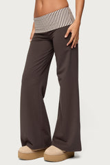 Meshey Striped Fold Over Trousers