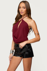 Chiffon Backless Cowl Neck Top