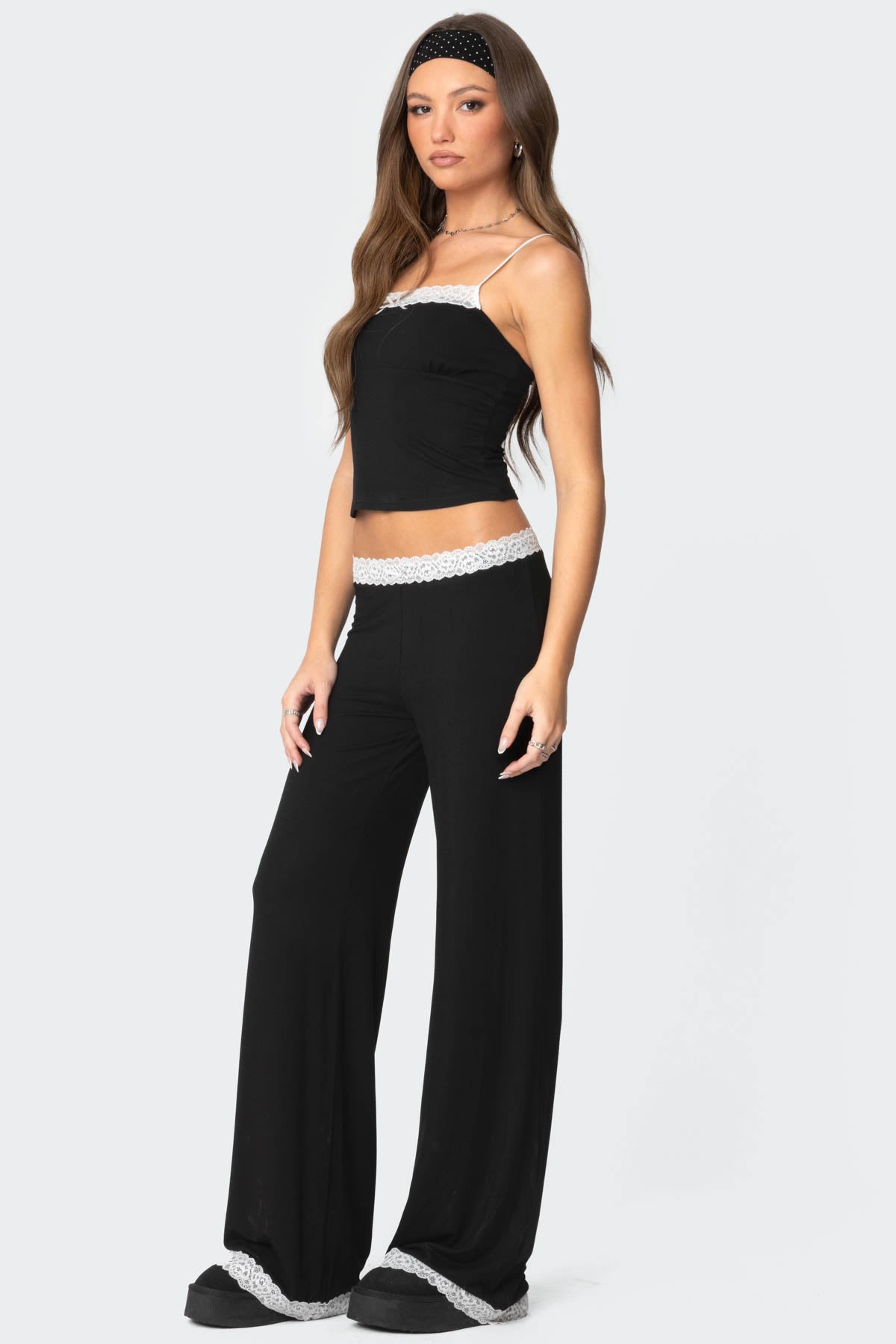 Domino Contrast Lace Trim Trousers