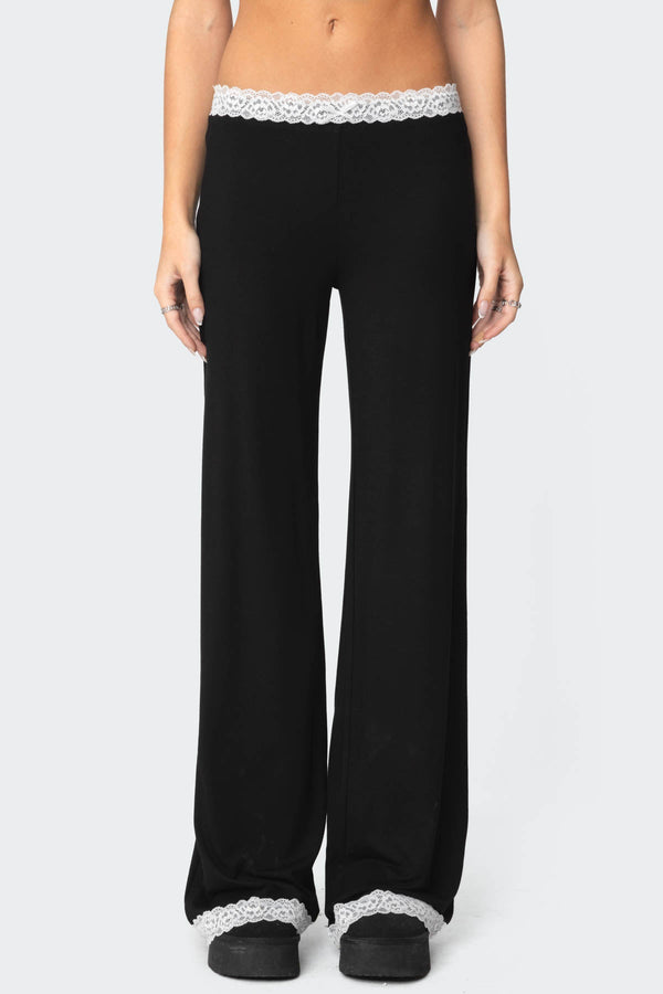 Domino Contrast Lace Trim Trousers