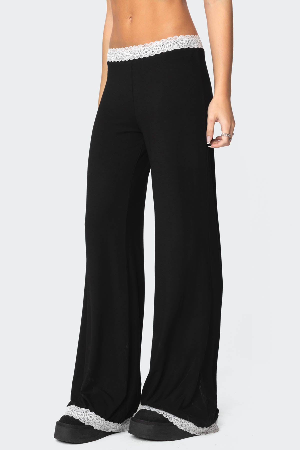 Domino Contrast Lace Trim Trousers