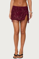 Chiffon Sequin Bead Fringed Mini Skirt
