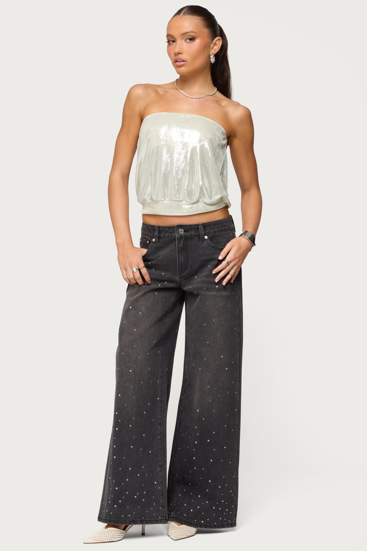 Leira Silky Sparkly Strapless Top