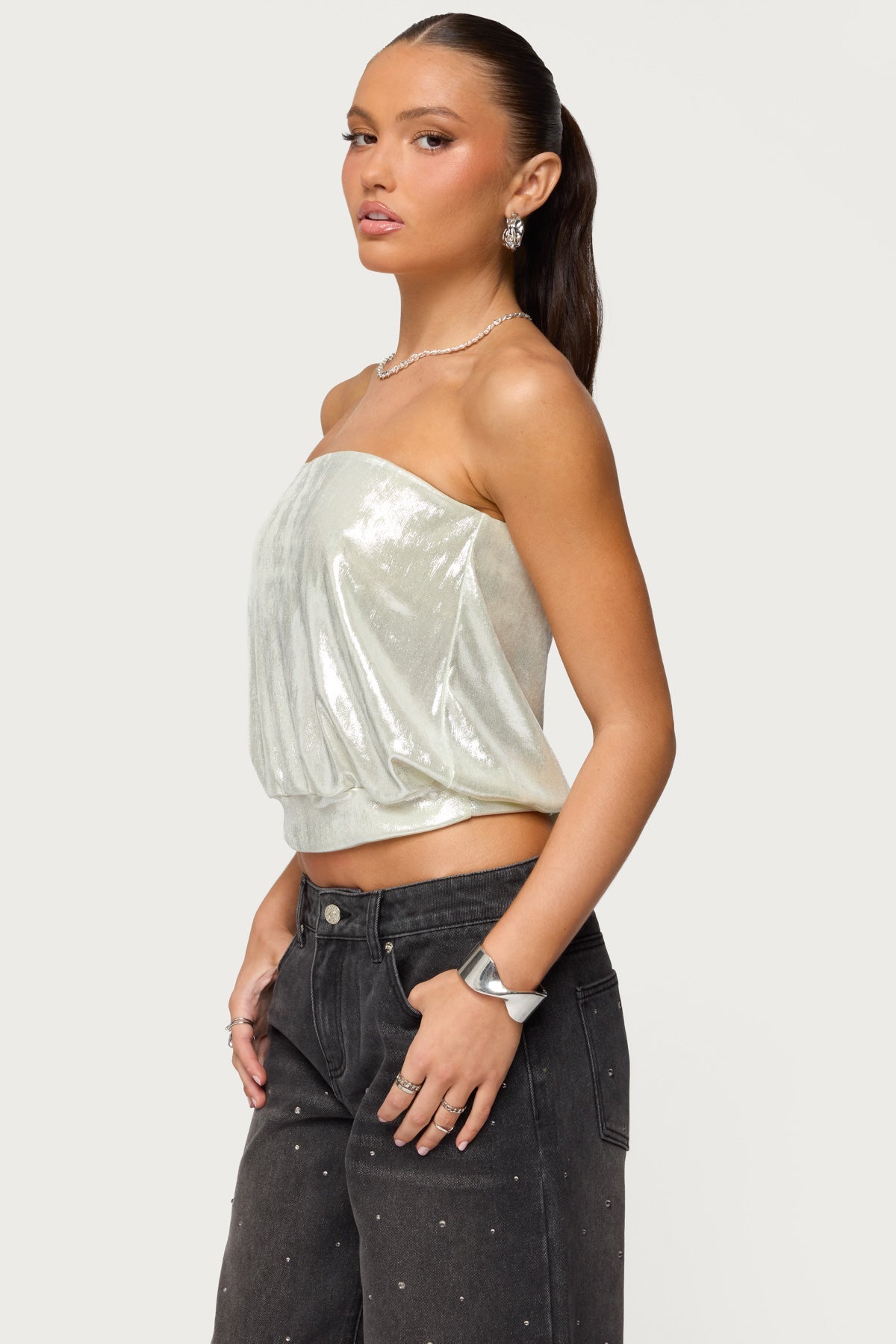 Leira Silky Sparkly Strapless Top