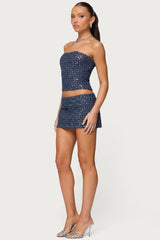 Sora Sequin Distressed Denim Corset