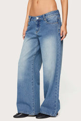 Petite Magda Acid Wash Low Rise Baggy Jeans
