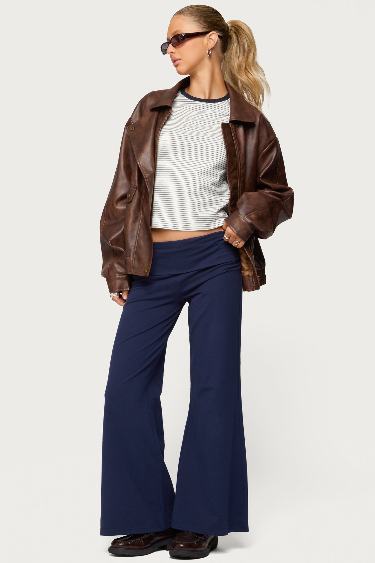 Petite Wide Leg Fold Over Trousers