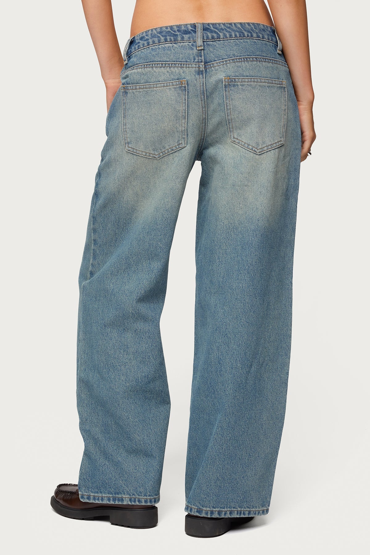 Petite Magda Acid Wash Low Rise Baggy Jeans