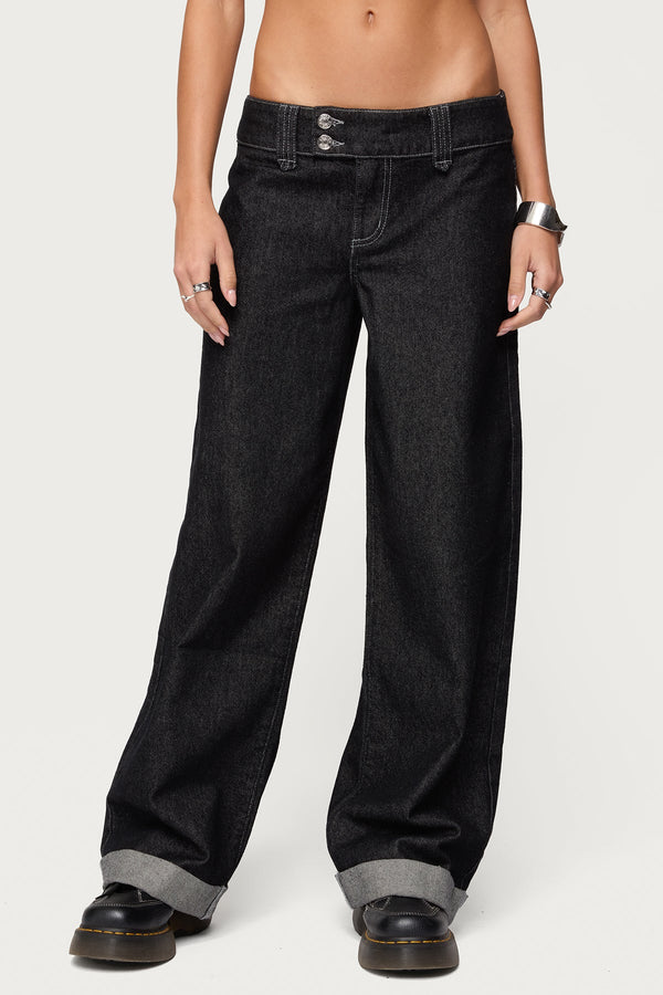 Cuffed Low Rise Straight Leg Jeans