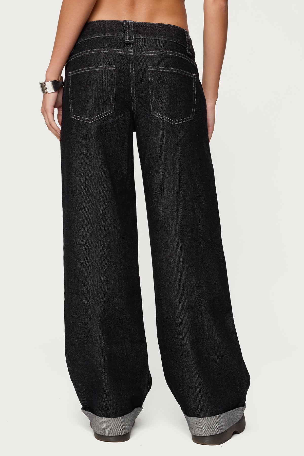 Cuffed Low Rise Straight Leg Jeans
