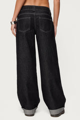 Cuffed Low Rise Straight Leg Jeans