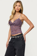 Sequin Layered Bra Cowl Neck Top