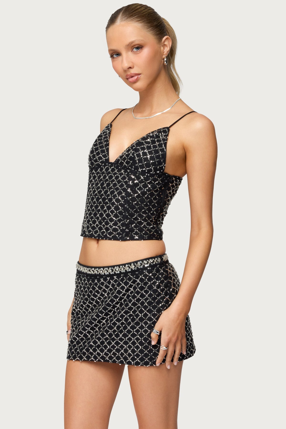 Jenny Beaded Mesh Boned Top