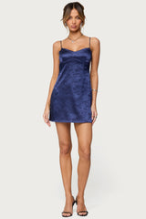 Kara Embroidered Satin Effect Mini Dress