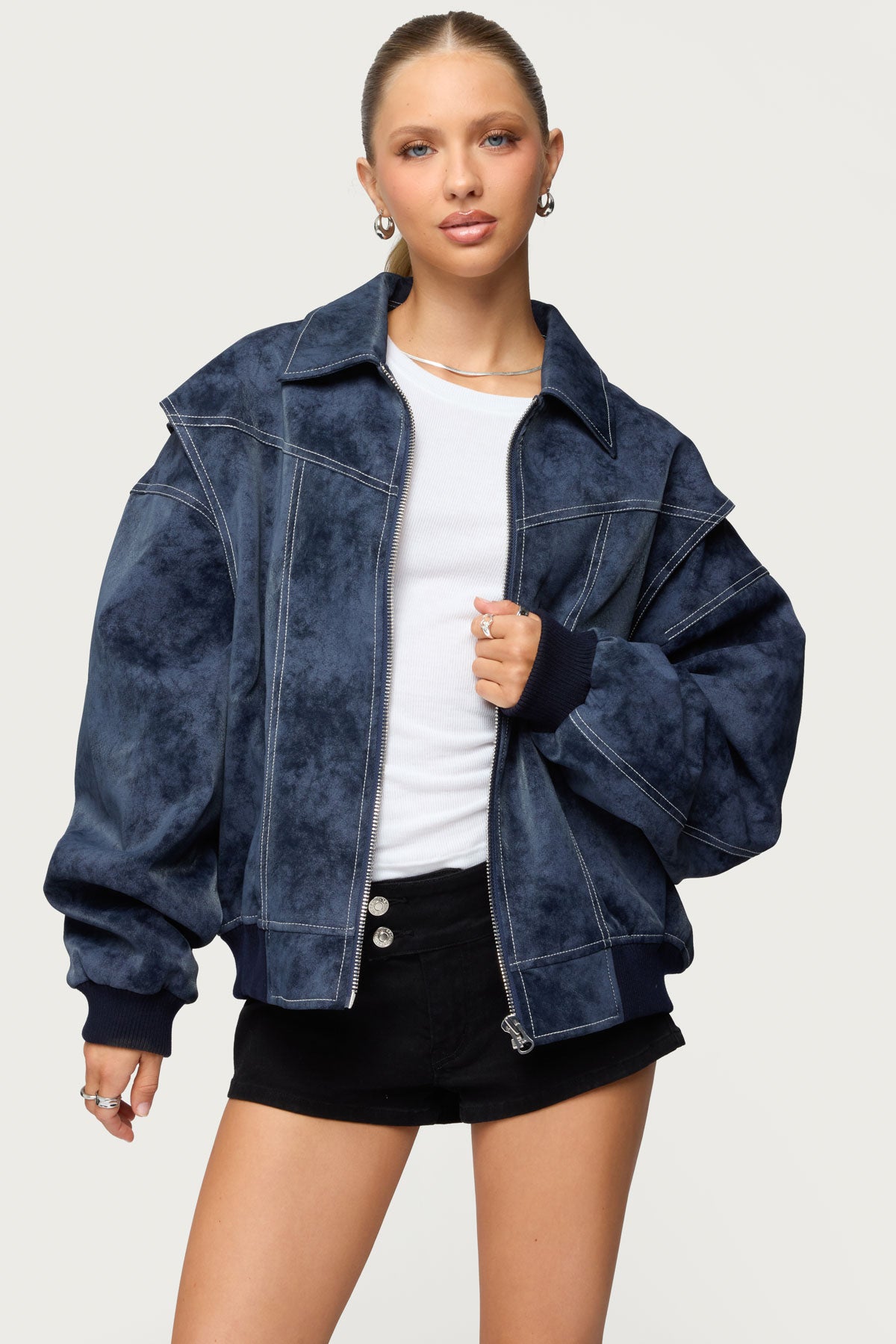 Ownley Oversized Faux Leather Bomber Jacket