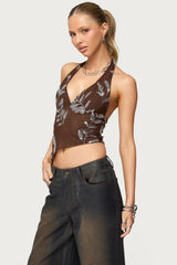Sequin Asymmetric Mesh Halter Top