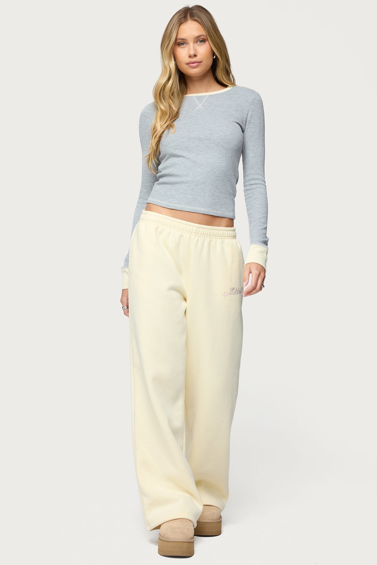 Rora Contrast Long Sleeve Waffle Top