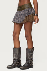 Varley Plaid & Lace Layered Mini Skort
