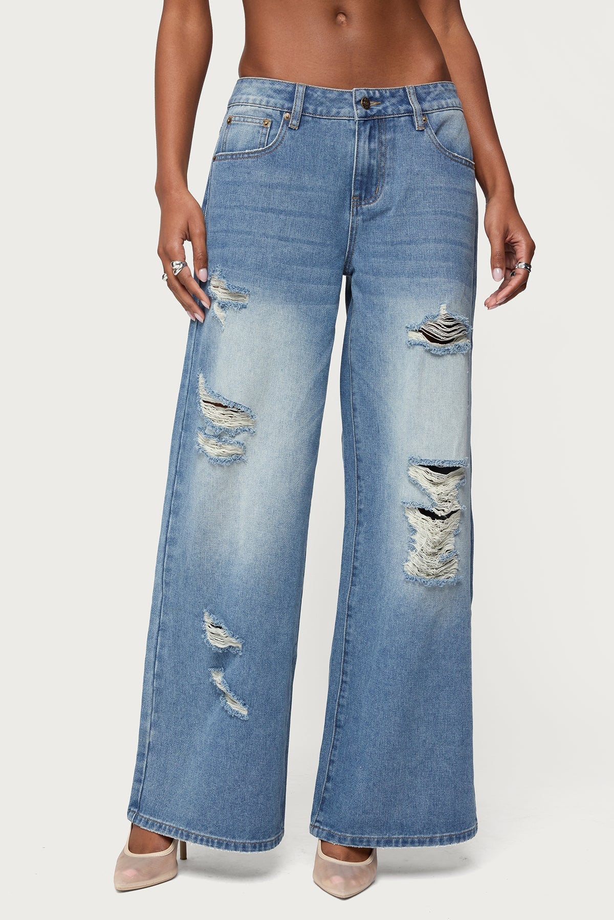Frye Distressed Low Rise Baggy Jeans
