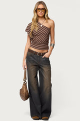 Asymmetric Striped One Shoulder Top