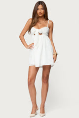 Embroidered Tie Front Cutout Mini Dress