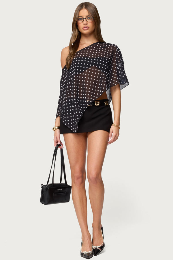 Sheer Chiffon Asymmetric Polka Dot Poncho