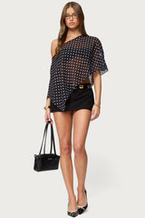 Sheer Chiffon Asymmetric Polka Dot Poncho