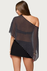 Sheer Chiffon Asymmetric Polka Dot Poncho