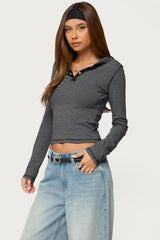 Damson Striped Hooded Henley Top