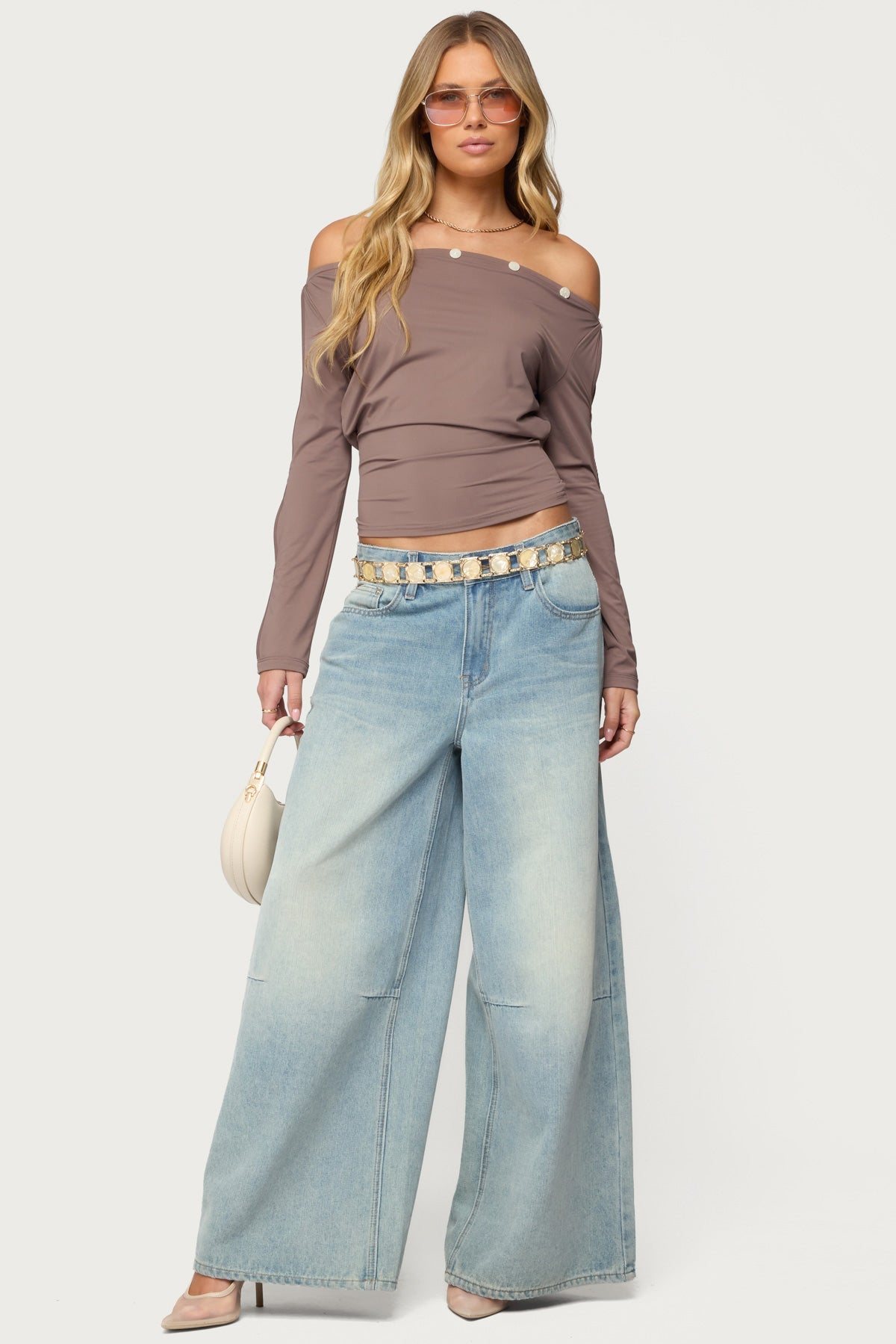 Ronee Off Shoulder Button Cutout Top