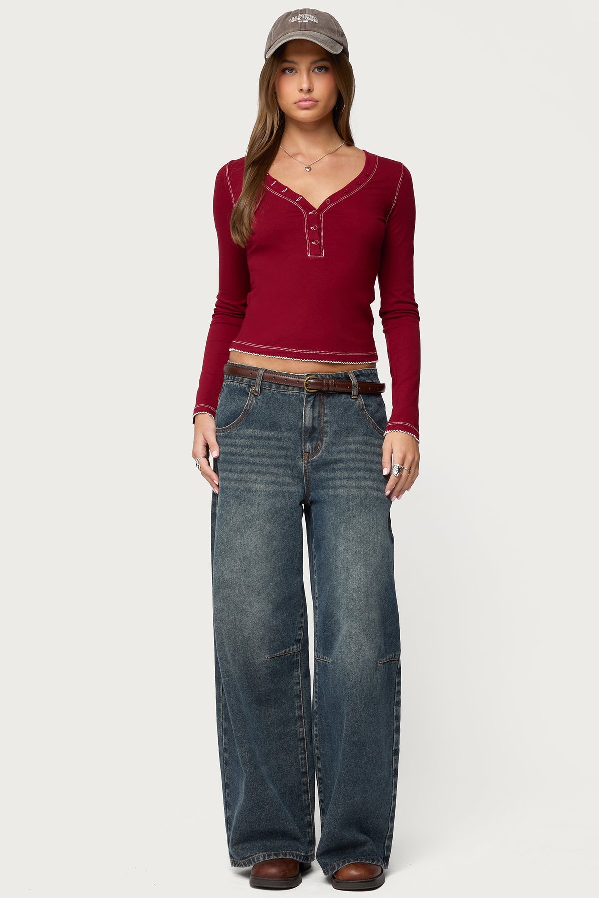 Yael Contrast Stitch Henley Top