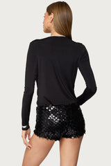 Draped V Neck Long Sleeve Top