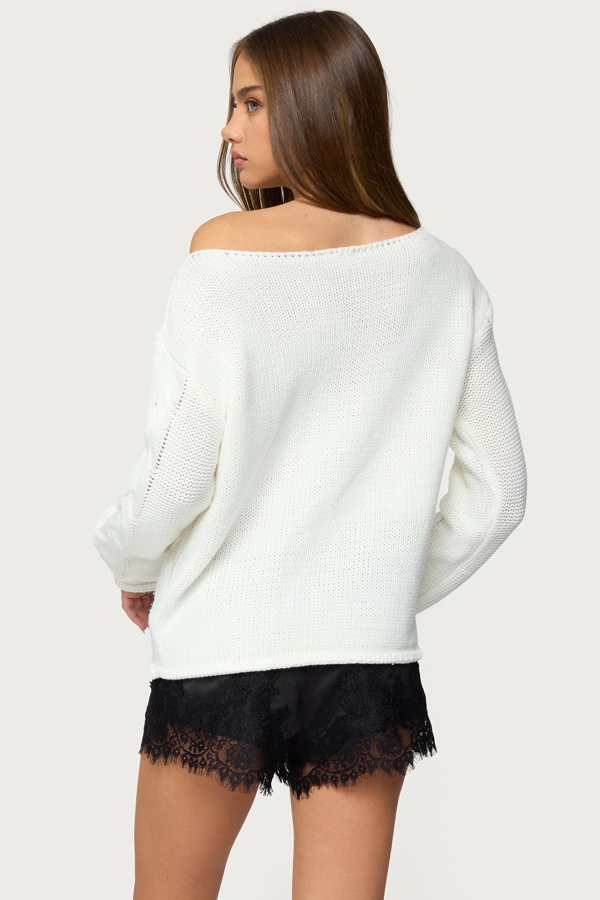 Nellie Off Shoulder Cable Knit Sweater