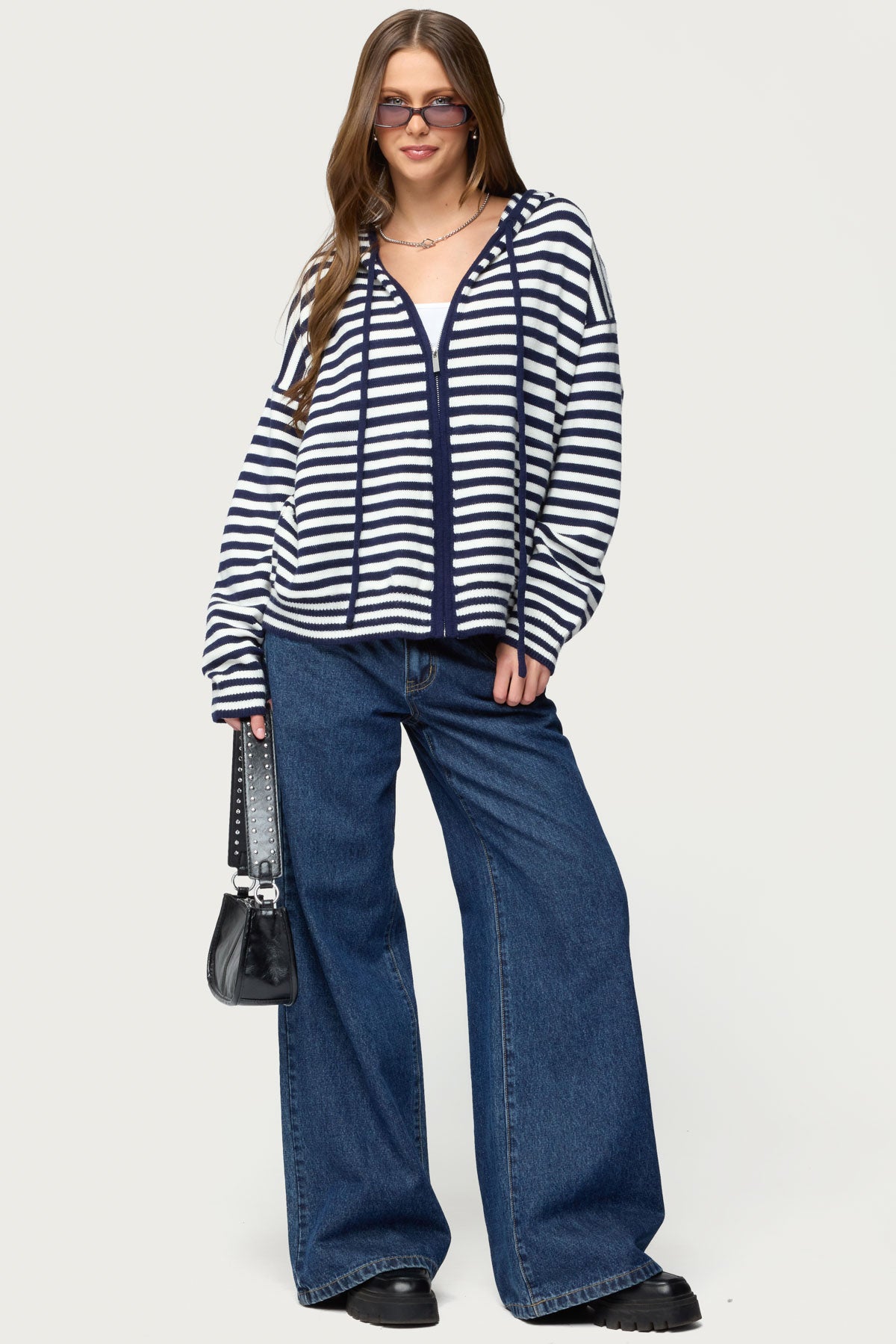 Safari Striped Knit Zip Up Hoodie