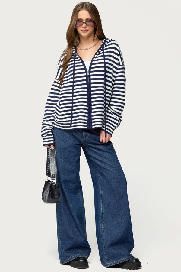 Safari Striped Knit Zip Up Hoodie