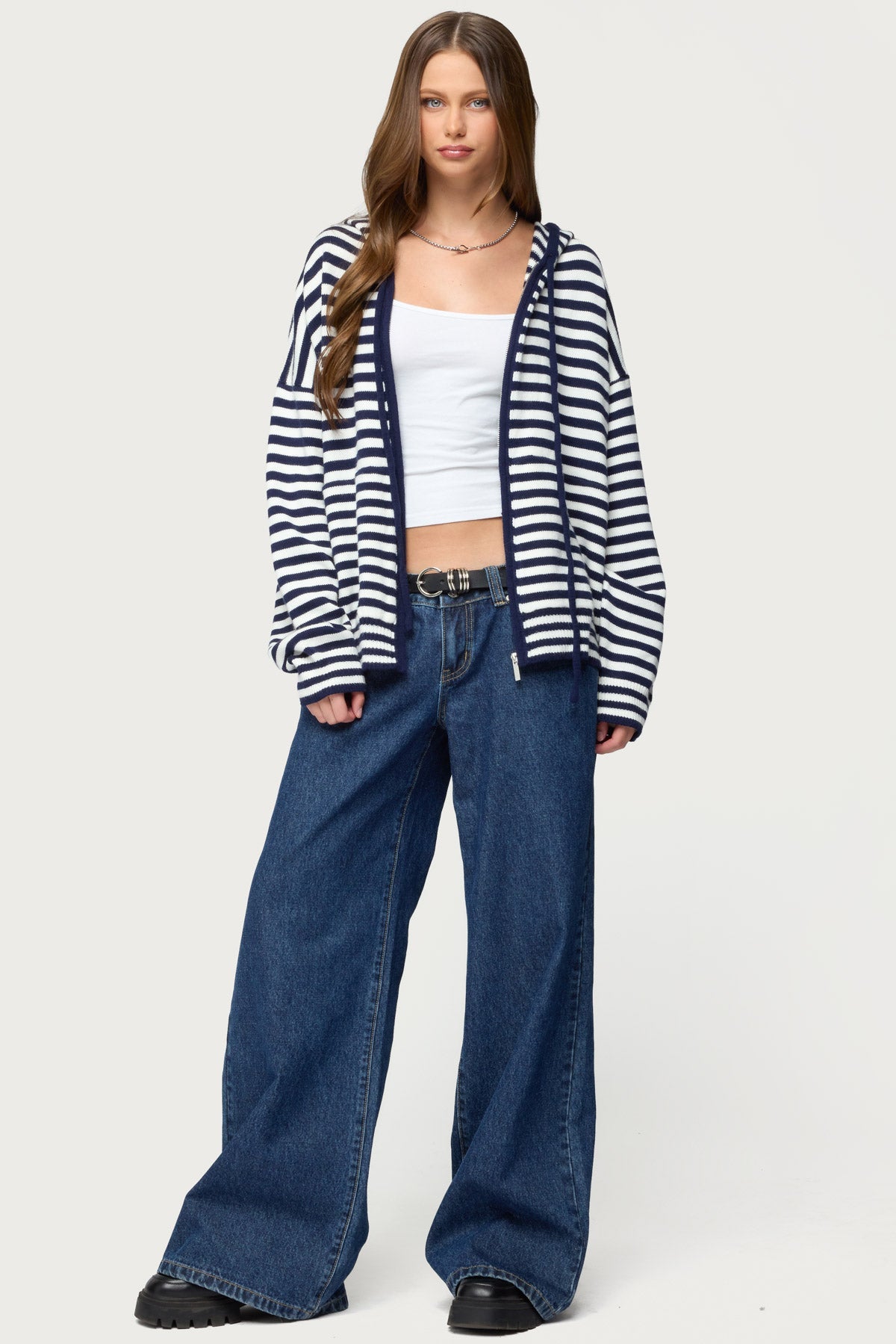 Safari Striped Knit Zip Up Hoodie