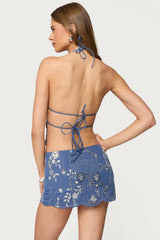 Nelley Backless Beaded Sequin Chiffon Top