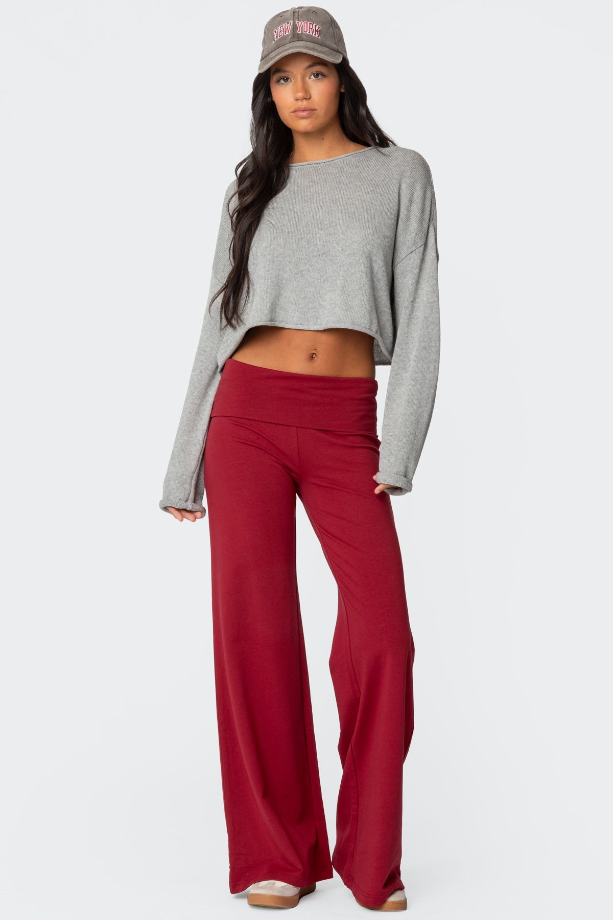 Wide Leg Foldover Trousers