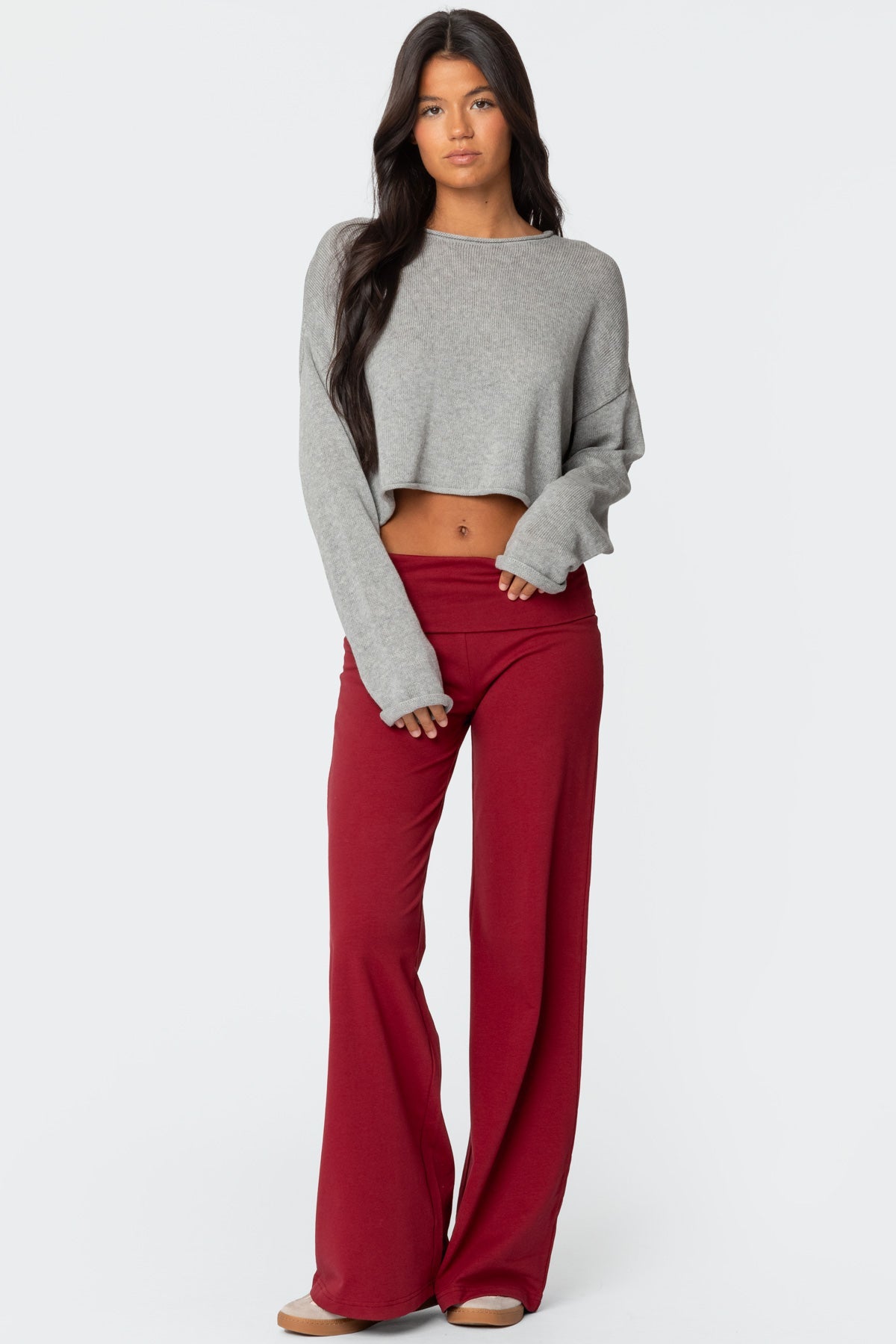 Wide Leg Foldover Trousers