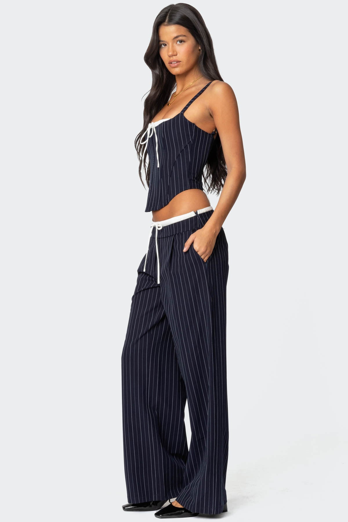 Pinstripe Peekaboo Drawstring Trousers
