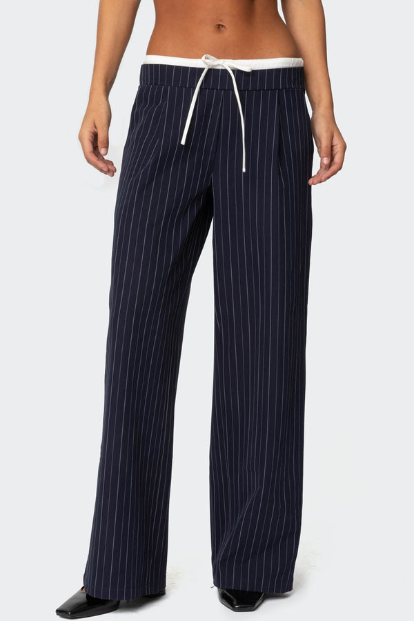 Pinstripe Peekaboo Drawstring Trousers