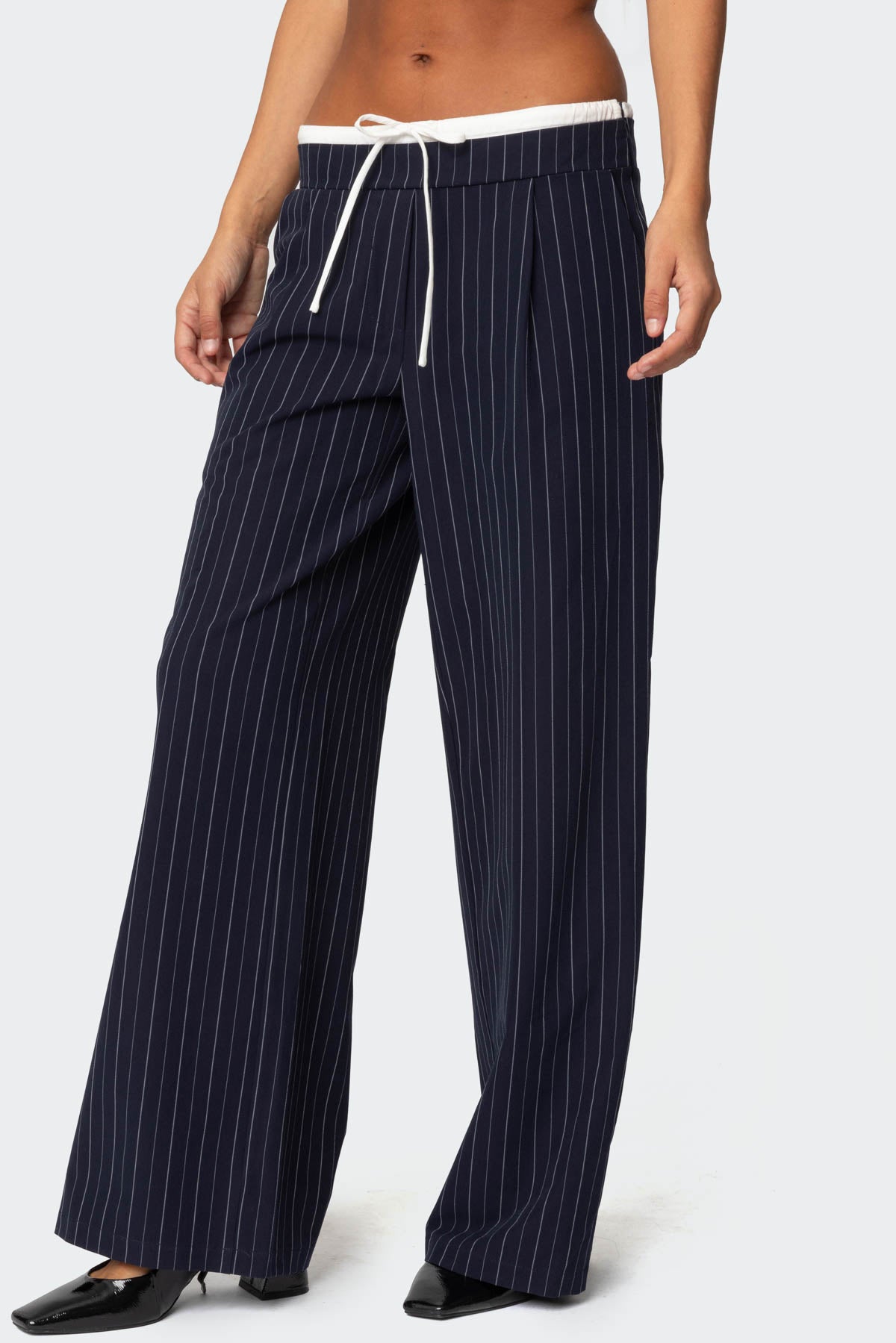 Pinstripe Peekaboo Drawstring Trousers