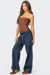 Funky Stitch Low Rise Baggy Jeans