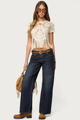 Kira Sheer Lace Fringe Top