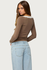 Contrast Lacey Long Sleeve Top