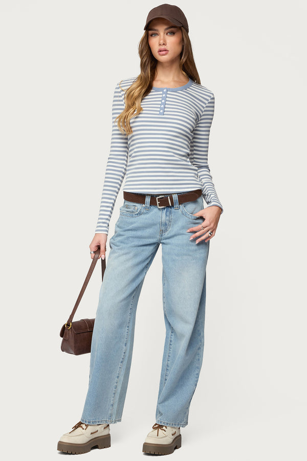 Roma Striped Henley Top view 2