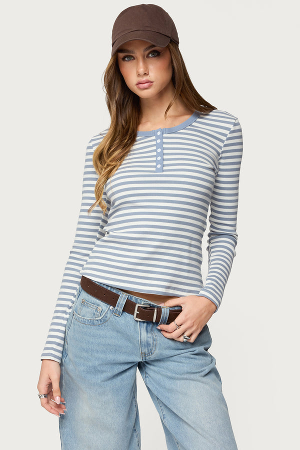 Roma Striped Henley Top view 1