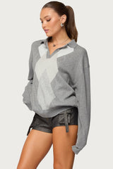 Kati Argyle Oversized Polo Sweater